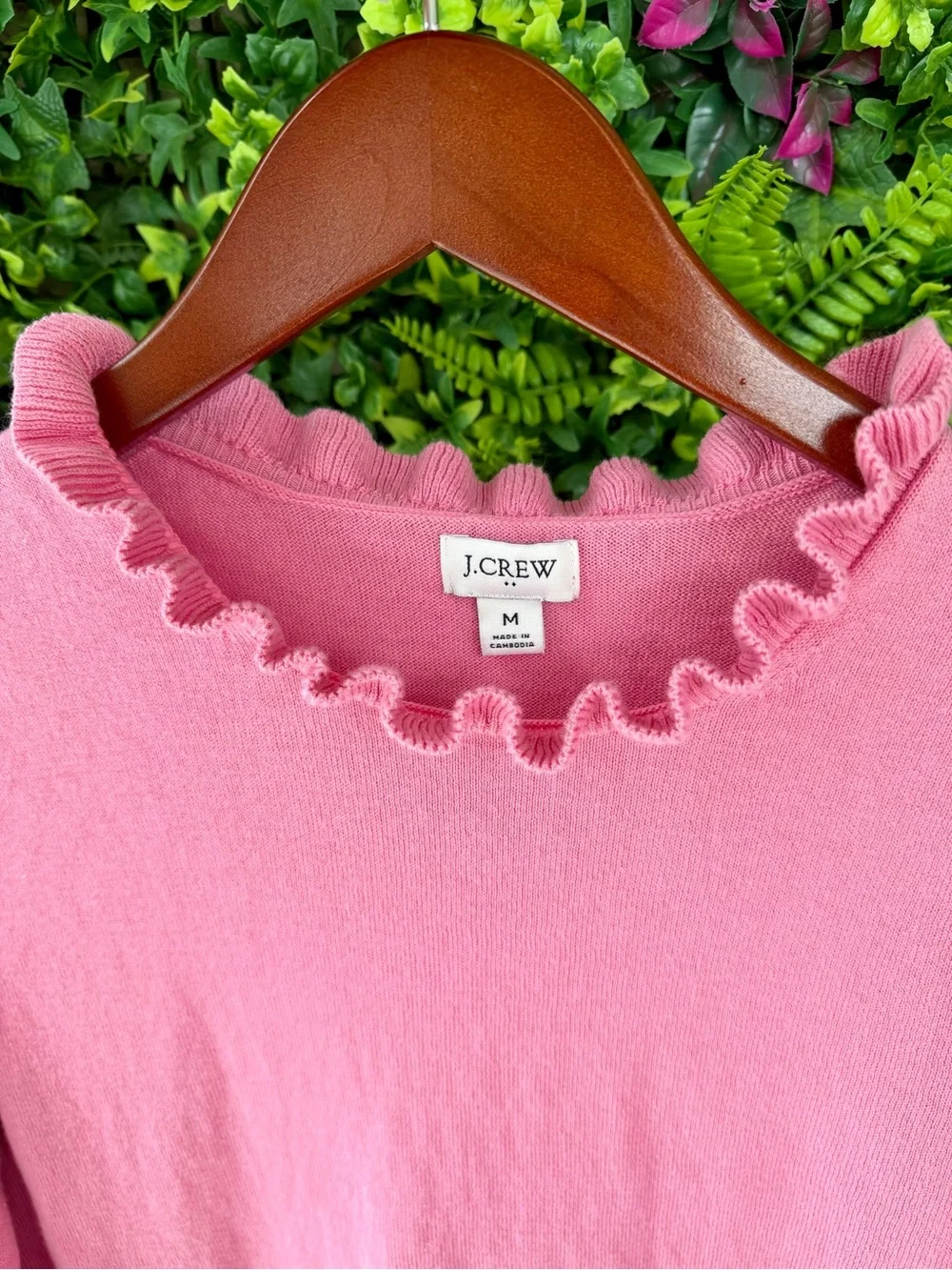 J.Crew Ruffle Neck Sweater | 100% Cotton | Pink | Size Medium
